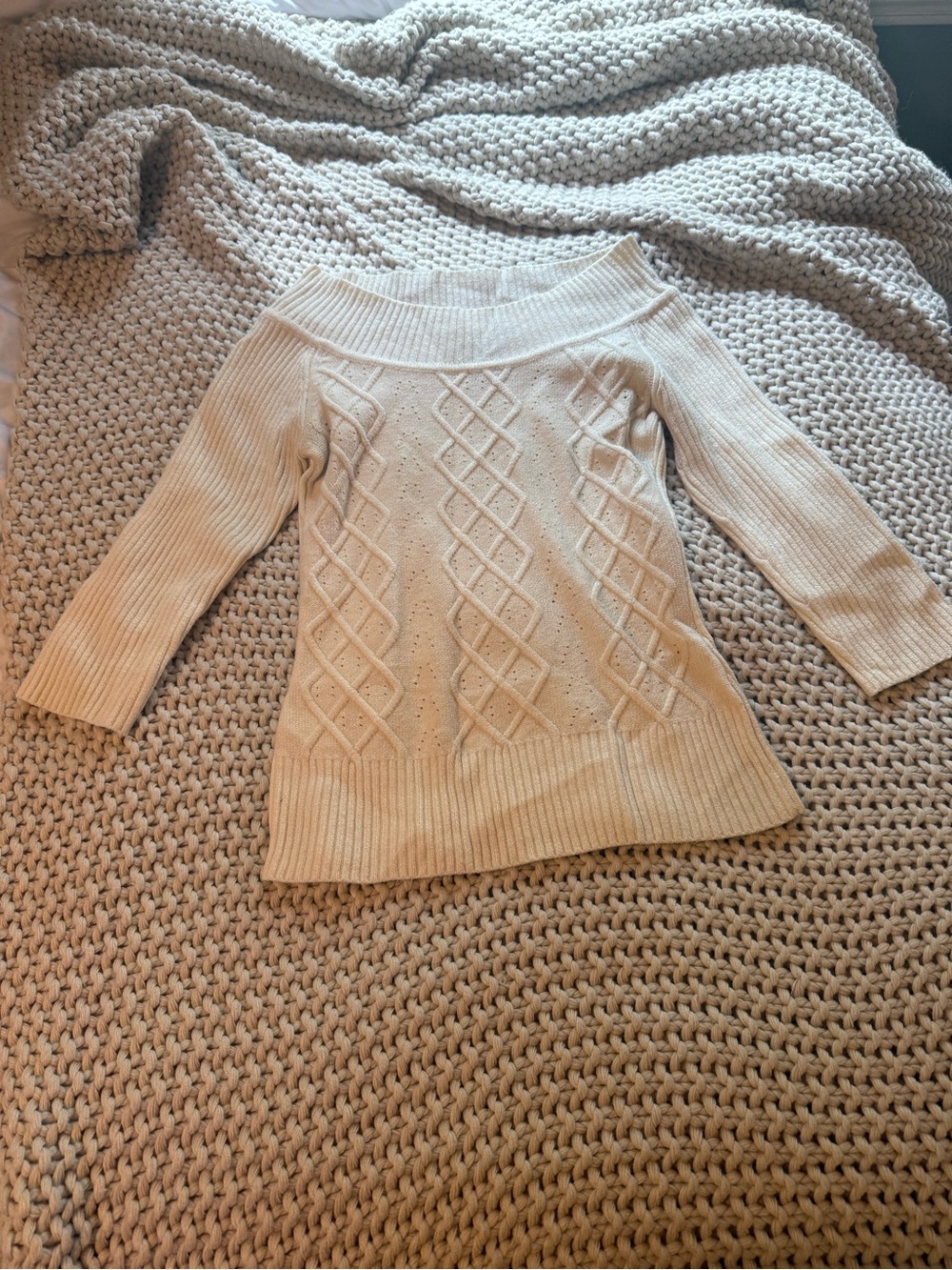 Arden B Cream Cable Off-Shoulder Knit Sweater